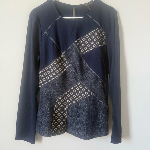 New BCBGMaxAzria Bohemian Indie Long Sleeve Women’s Navy Blue Shirt - Picture 1 of 7